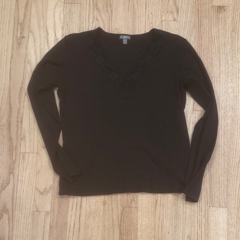 J. Jill Black Lace V-Neck Top